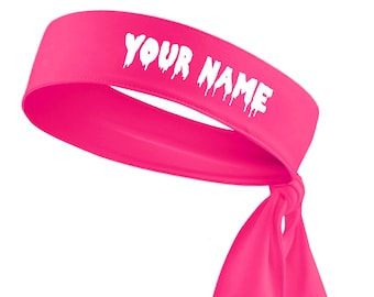 Custom Personalized Drippy Name B3 U ATHLETICS Sports Head Tie Headband - White Black Red Blue Yellow Orange Green Purple Pink Grey Drip