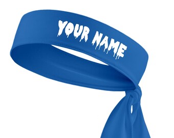 Custom Personalized Drippy Name B3 U ATHLETICS Sports Head Tie Headband - White Black Red Blue Yellow Orange Green Purple Pink Grey Drip
