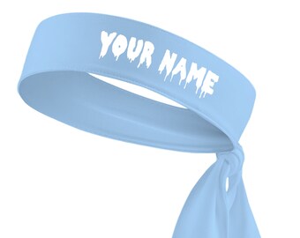 Custom Personalized Drippy Name B3 U ATHLETICS Sports Head Tie Headband - White Black Red Blue Yellow Orange Green Purple Pink Grey Drip
