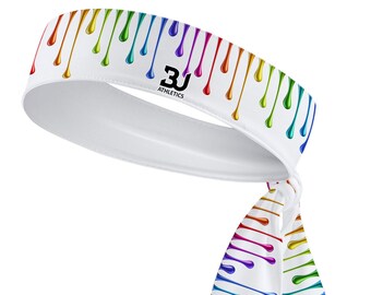 Multi. Color Paint Drip B3 U ATHLETICS Moisture Wicking Head Tie Headband - Black White Yellow Pink Green Blue Purple Orange Red - Sports