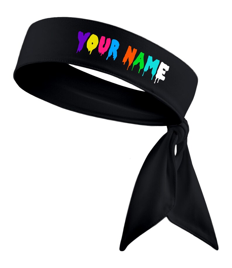 Custom Personalized Drippy Name B3 U ATHLETICS Sports Head Tie Headband - White Black Red Blue Yellow Orange Green Purple Pink Grey Drip 