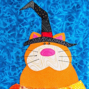 Halloween Cat  - Quilt Karma Pattern - Paper Strip Piecing Raw Edge Applique