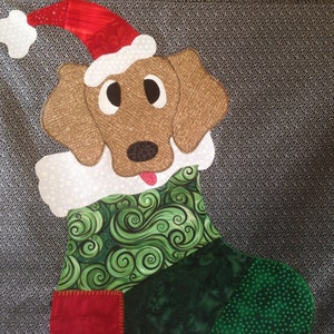 Santa Dewie Dog - Quilt Karma Pattern - Paper Strip Piecing Raw Edge Applique