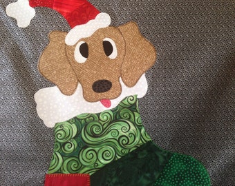 Santa Dewie Dog - Quilt Karma Pattern - Paper Strip Piecing Raw Edge Applique