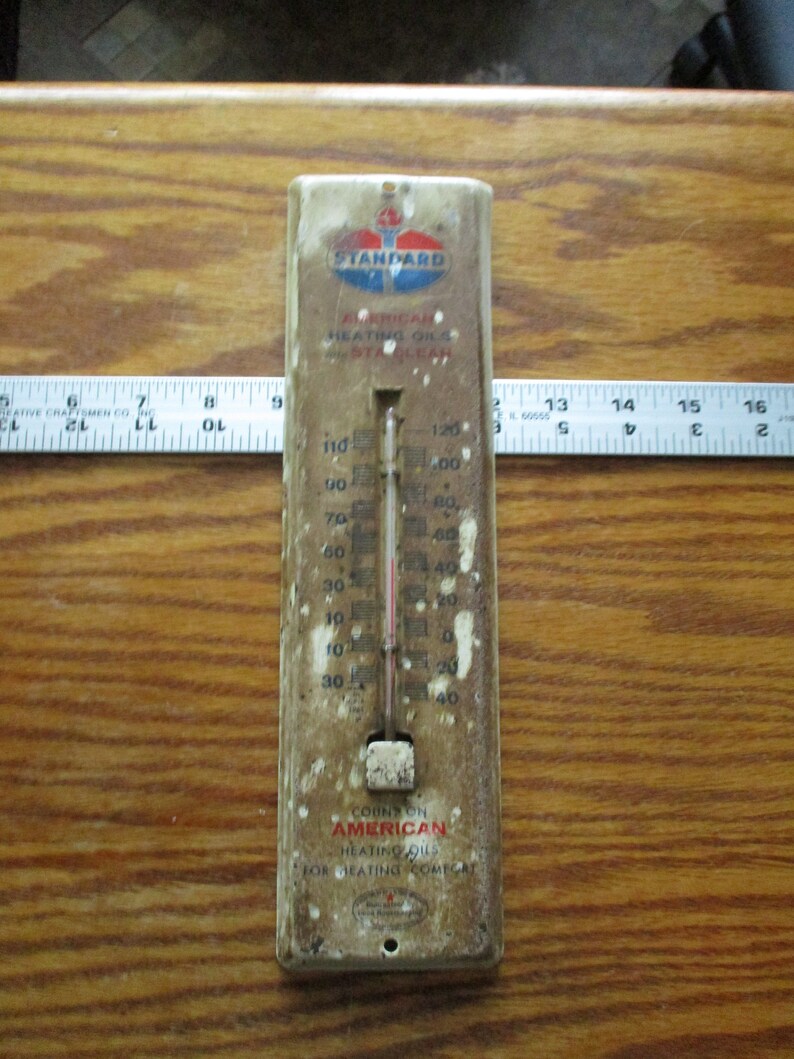 Made in U.S.A FREE shipping!! Vintage Standard American Heating Oils with Sta Clean 11-12 thermometer 1961- in poor to fair condition