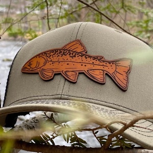 Brook Trout Patch Hat, Custom Richardson 112 Leather Patch Hat, Leather Patch Trucker Hat, Fishing Hat, Fish Patch Hat, Trout Hat