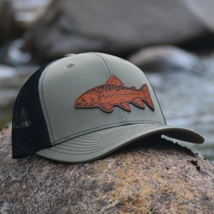 Brook Trout Patch Hat, Custom Richardson 112 Leather Patch Hat, Leather Patch Trucker Hat, Fishing Hat, Fish Patch Hat, Trout Hat