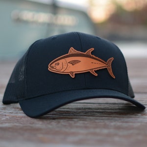 Tuna Fish Patch Hat, Custom Richardson 112 Leather Patch Hat, Leather Patch Trucker Hat, Fishing Hat, Fish Patch Hat, Tuna Hat