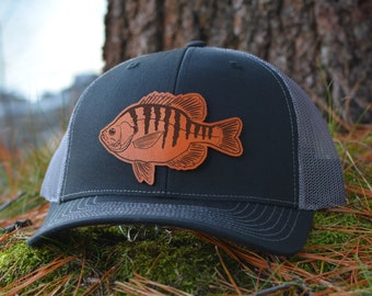 Bluegill Patch Hat, Custom Richardson 112 Leather Patch Hat, Leather Patch Trucker Hat, Fishing Hat, Fish Patch Hat, Sunfish Hat