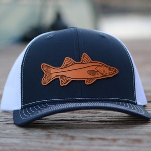 Snook Patch Hat, Custom Richardson 112 Leather Patch Hat, Leather Patch Trucker Hat, Fishing Hat, Fish Patch Hat, Snook Fish Hat
