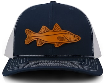 Snook Patch Hat, Custom Richardson 112 Leather Patch Hat, Leather Patch Trucker Hat, Fishing Hat, Fish Patch Hat, Snook Fish Hat