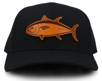 Tuna Fish Patch Hat, Custom Richardson 112 Leather Patch Hat, Leather Patch Trucker Hat, Fishing Hat, Fish Patch Hat, Tuna Hat