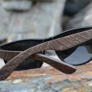 Polarized Wood Sunglasses. Tribal Design. Ebony Wood. Mens Sunglasses. Womens Sunglasses. Bamboo Sunglasses. Christmas Gift.