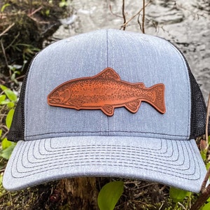 Gorra con parche de cuero de trucha arcoíris, gorra de camionero Richardson 112
