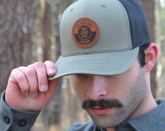 Richardson 112 Mesh Back Trucker Hat with Custom Genuine Leather Patch | Custom Logo Hats | Bulk Hats | Leather Patch Hat | Personalized Hat