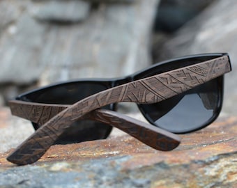 Polarized Wood Sunglasses. Tribal Design. Ebony Wood. Mens Sunglasses. Womens Sunglasses. Bamboo Sunglasses. Christmas Gift.