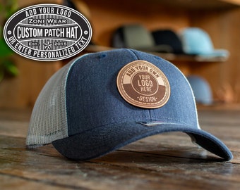 Richardson 115 uniseks low-profile trucker custom leren patch pet | Echt leer | Hoed met gepersonaliseerd logo | Hoeden met aangepast logo