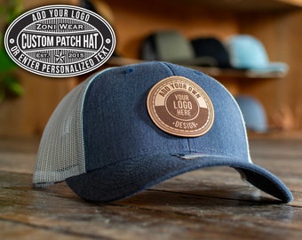 Richardson 115 Unisex Low Profile Trucker Custom Leather Patch Hat | Genuine Leather | Personalized Logo Patch Hat | Custom logo Hats