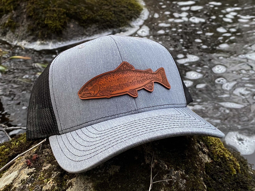 Rainbow Trout Patch Hat, Custom Richardson 112 Leather Patch Hat