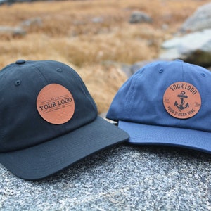 Custom Logo Hats, Company Logo Hat, Faux Leather Patch, Low Profile Custom Hat, Dad Hat, Custom Leather Patch Hats, Personalized Mens Hat