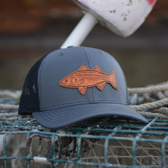 Striped Bass Patch Hat, Custom Richardson 112 Leather Patch Hat, Leather  Patch Trucker Hat, Fishing Hat, Fish Patch Hat, Striper Hat 