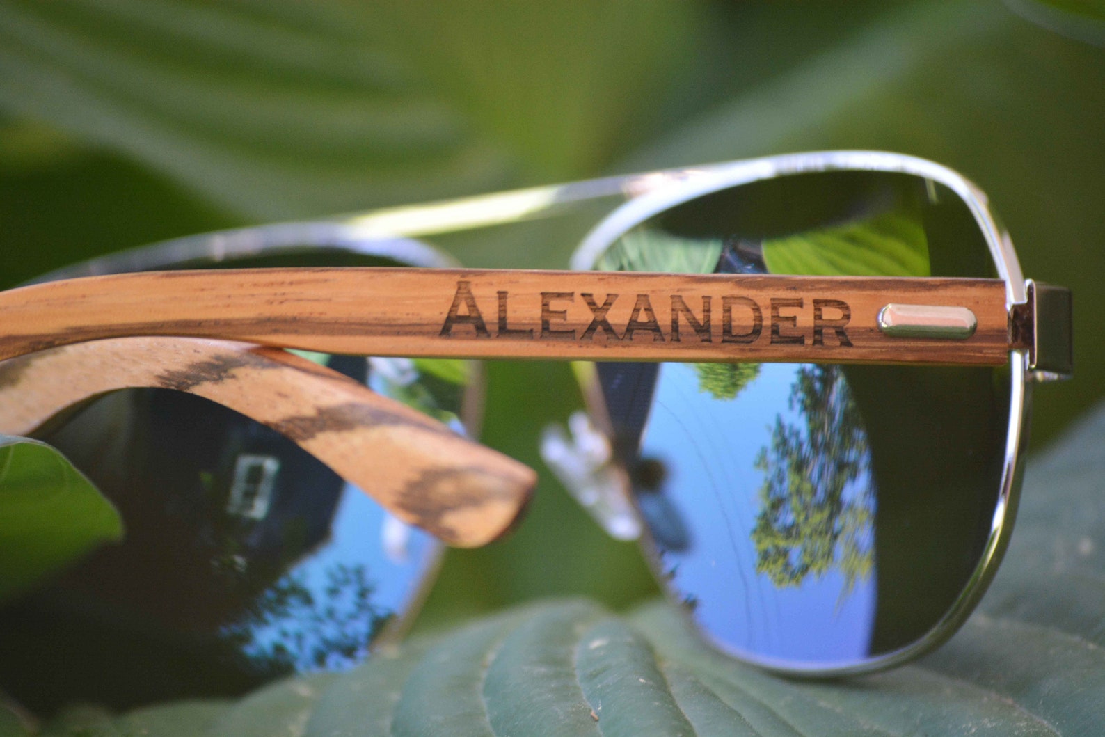 Awerise Personalized Aviator Wood Sunglasses – UV400 Protection, Engraved Groomsmen Gifts - View #7