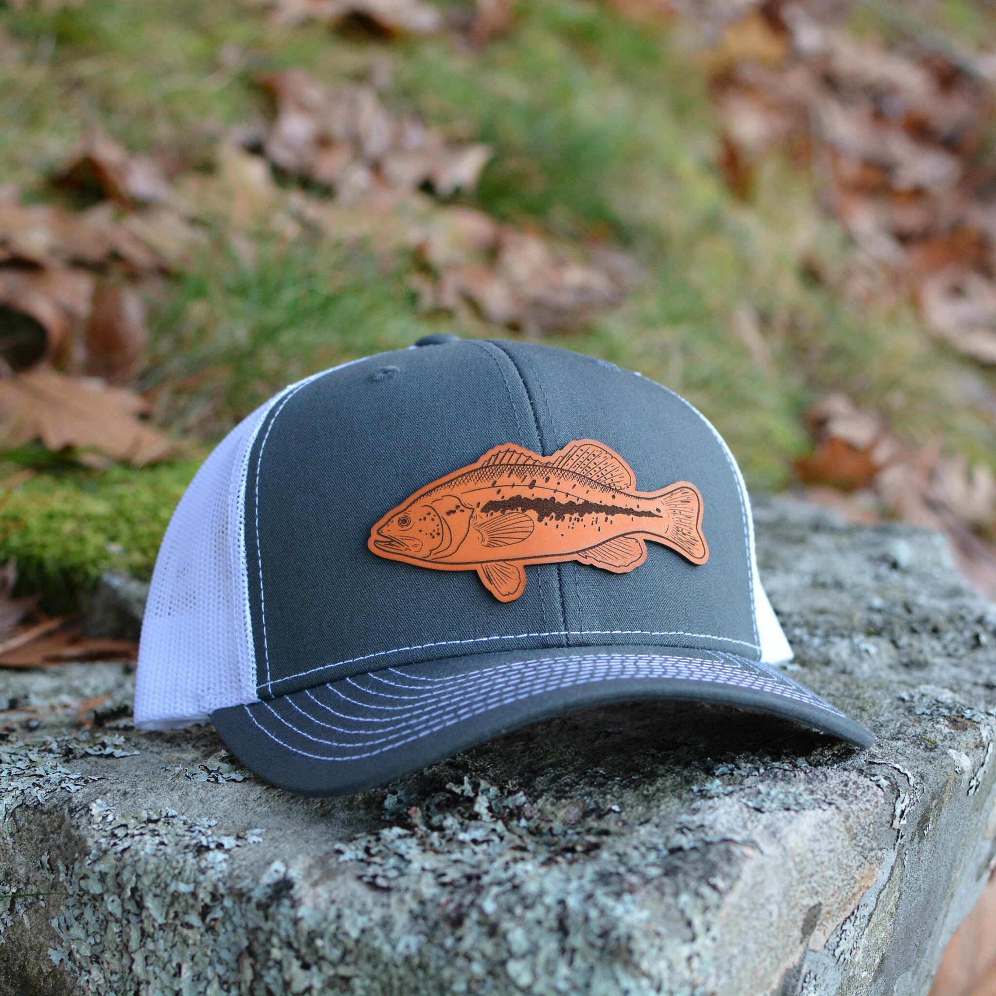 Largemouth Bass Patch Hat, Custom Richardson 112 Leather Patch Hat