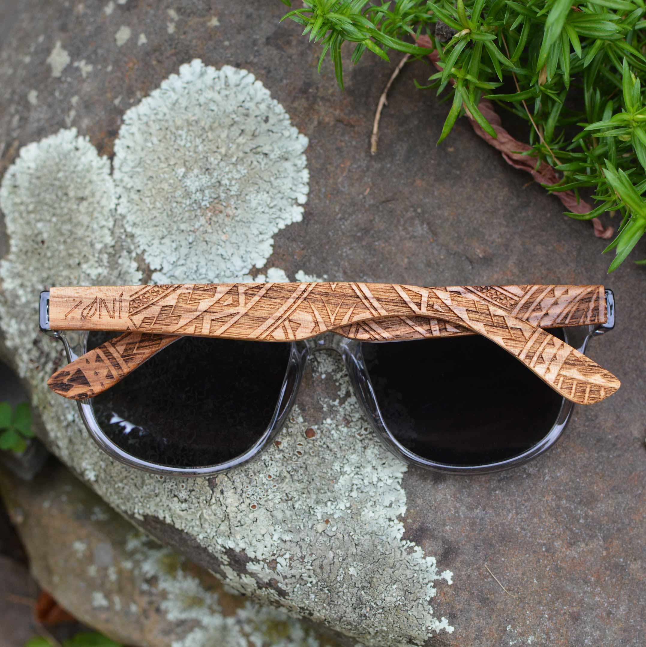 Polarized Tribal Design Zebra Wood Sunglasses. Mens 