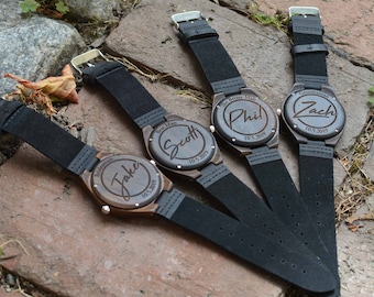 Personalized Watch, Engraved Wood Watch, Groomsman Gift, Wood Watch Men, Ebony Wooden Watch, Husband Gift, Wedding Gift Mens Watch.