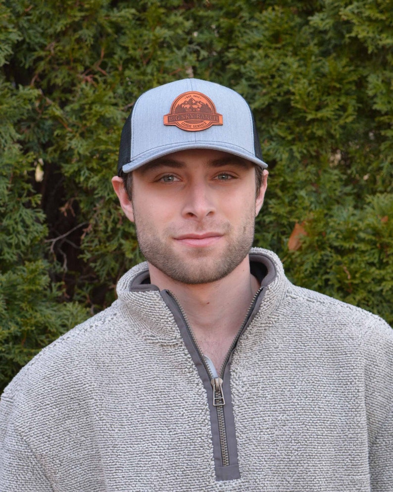 custom leather patch trucker hat. Richardson 112