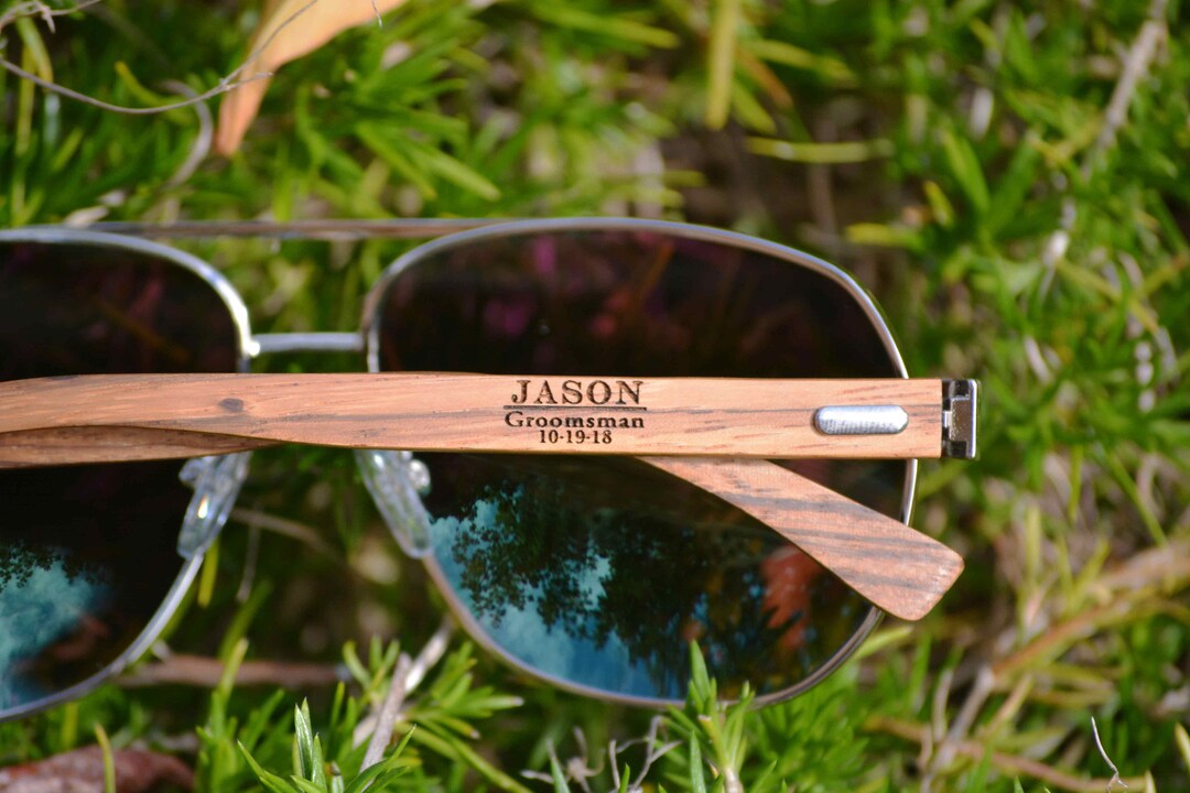 Awerise Personalized Aviator Wood Sunglasses – UV400 Protection, Engraved Groomsmen Gifts - View #4
