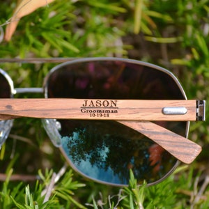 Groomsmen Sunglasses. Personalized Aviator Sunglasses. Wood Sunglasses. Bachelor Party Sunglasses. Engraved Unisex Sunglasses.Groomsmen Gift image 1