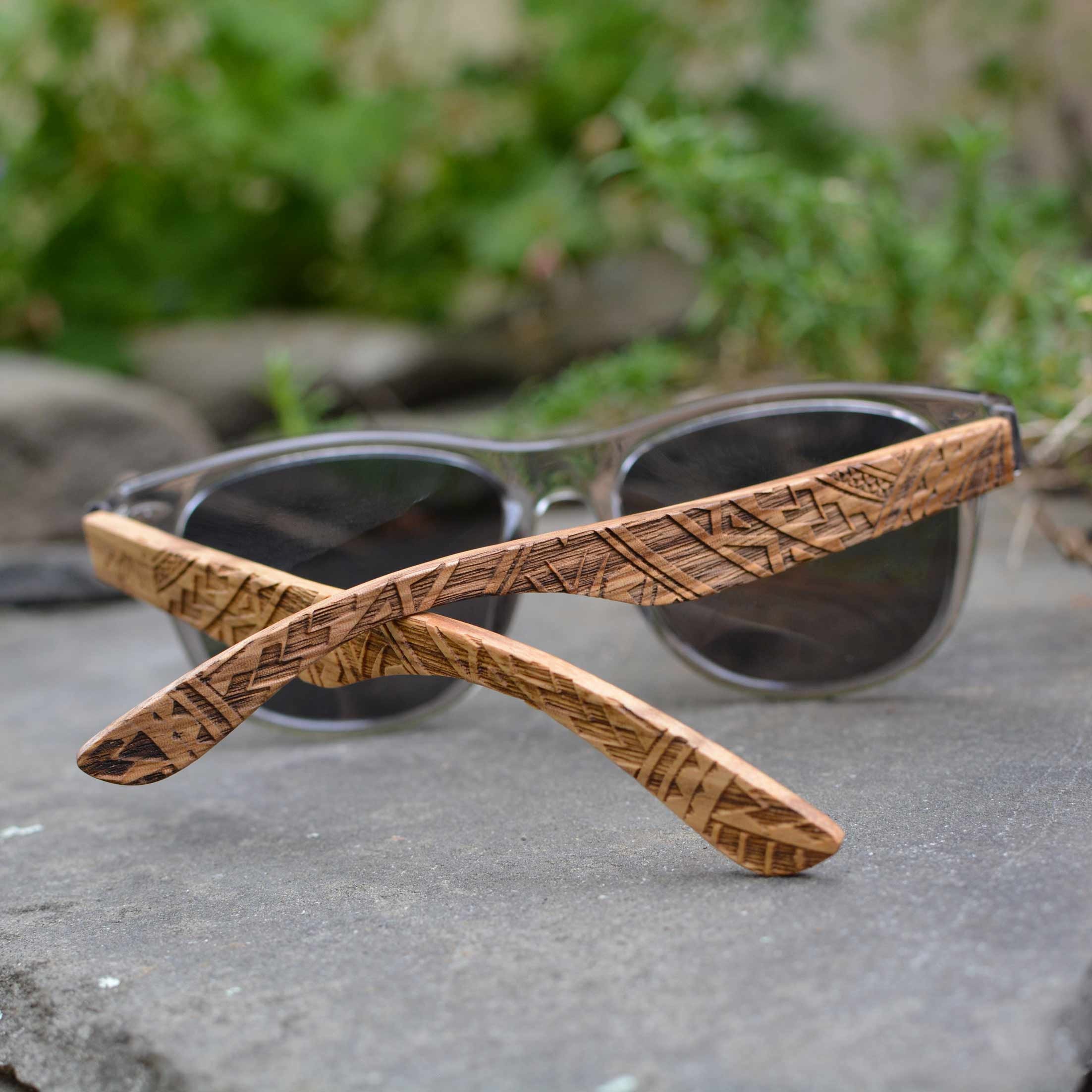 Polarized Tribal Design Zebra Wood Sunglasses. Mens 