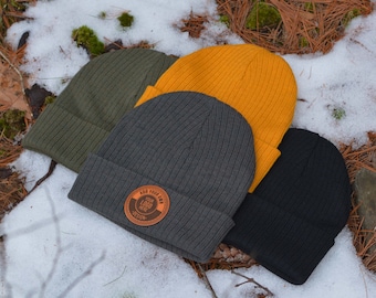 Custom Beanie, Logo Beanie, Company Logo Winter Hat, Leather Patch Beanie, Custom Patch Beanie, Custom Patch Hats, Personalized Mens Hats