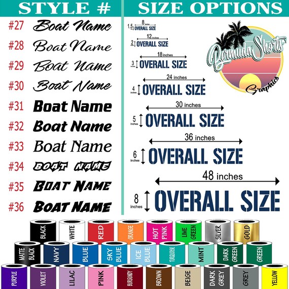 Custom Boat Name Decal - 3x18 Premium Marine Vinyl Lettering By Bermuda Shorts Graphics (Personalized)