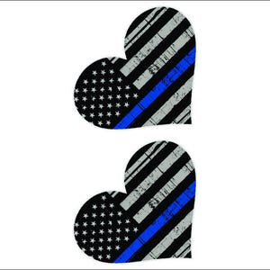 Thin Blue Line Heart / 2 PACK / Police Officer Law Enforcement Support Vinyl Vehicle Decal Graphic Stickers