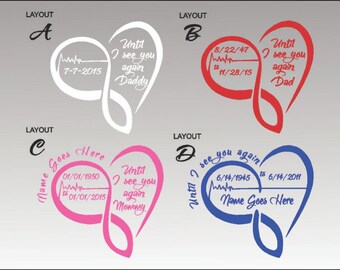 In Loving Memory Heart Beat / SINGLE / 6" Vinyl Vehicle Custom Remembrance Until I See You Again Memorial Decal Sticker