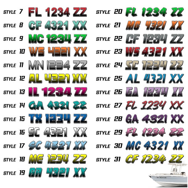 Boat Registration Numbers / 2 PACK / Custom State Registration Stickers / Vinyl Boat Decal Graphics Pair X2 GRB ( 3 inch x 20 inch sizing)