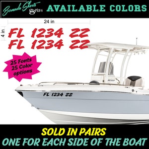 Boat Registration Numbers / 2 PACK / Custom State Registration Stickers / Vinyl Boat Decal Graphics Pair 1CL ( 4 inch x 24 inch sizing)
