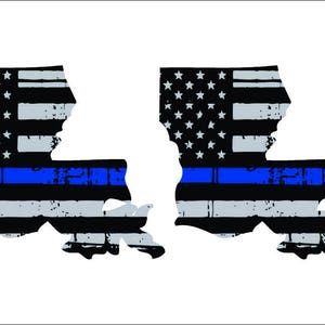 Thin Blue Line Louisiana / 2 PACK / Tattered American Flag Police Support Vinyl Vehicle Graphic Decal Stickers