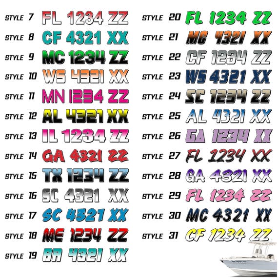 thumbnail image 2 of Custom Boat Registration Numbers - 2 Pack Vinyl Decals With Air Release Technology 2 of 5