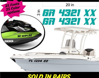 Boat Registration Numbers & Letters / 2 PACK / Custom State Registration Stickers / Vinyl Boat Jet Ski Decals 1CL ( 3 inch x 20 inch sizing)