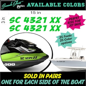 Jet Ski or Boat Registration Numbers / 2 PACK / Custom State Boat Registration Stickers / Vinyl Decal Graphic 1CL ( 3 inch x 15 inch sizing)