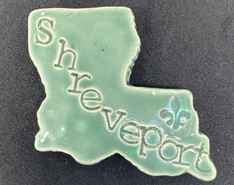 Shreveport Louisiana Ornament or Magnet with Fleur Dis Lis, Hand- made Ceriamc Ornament/ Magnet