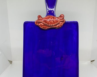 Royal Blue / Dark Red Crab Cheese Board with Handmade Ceramic, Home Decor 6 1/2in x 5 3/4in x 1 in