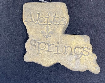 Abita Spring Louisiana Ornament or Magnet with Fleur Dis Lis, Handmade Ceramic Ornament / Magnet
