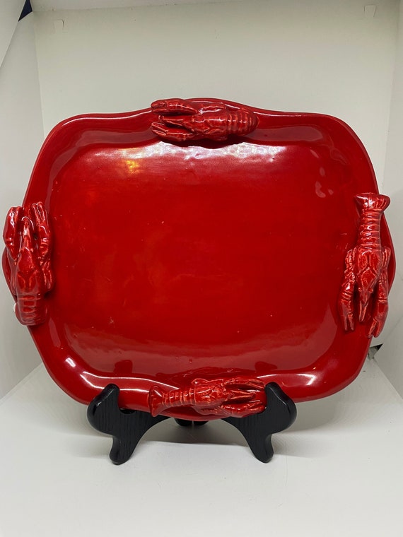 Neon Red Crawfish Serving Tray Ceramic Handmade Souvenir Etsy