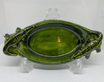 Dark Green Alligator Casserole Dish ( Small Size) Handmade Ceramic  8 1/2 in x 4 in