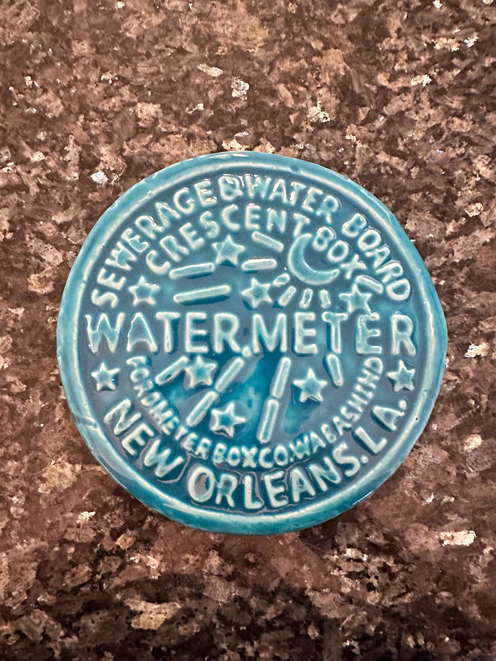 Caribbean Blue New Orleans Water Meter Hot Plate Holder/ Trivet and Wall Decor 7in x 7 in