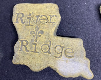 River Ridge Louisiana Ornament or Magnet with Fleur Dis Lis, Handmade Ceramic Ornament / Magnet